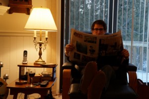 Don't mess with this guy while he's drinking wine and reading the Sunday Times