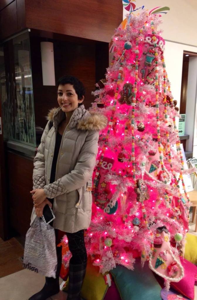 Last week pre-treatment in the waiting room. The christmas tree was pink and adorned with cupcakes.