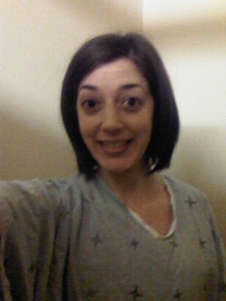 Before I was wheeled away for my port placement. Feigning excitement.