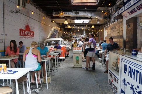 VW bus transformed into a taco stand.
